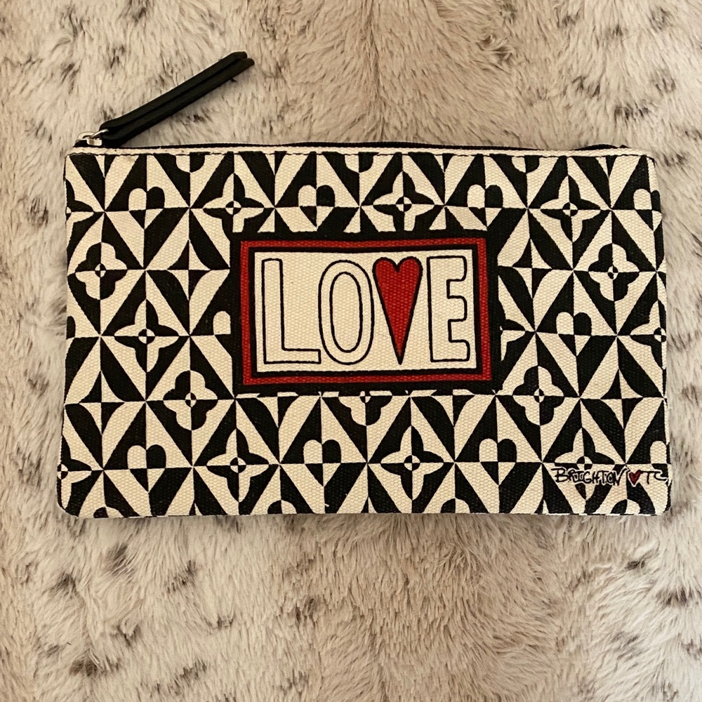 Brighton Geometric LOVE Pouch in Black and White with Red Accent